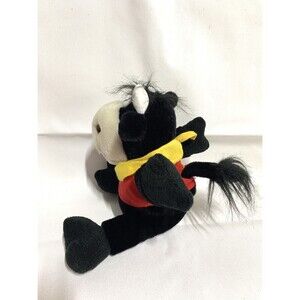 Olel Cow Stuffed Animal Black and White With Horns and Ears Yellow and Red Shirt